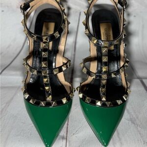 Valentino Green and Black Studded Women's Shoes